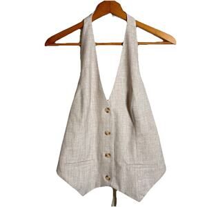 Abercrombie & Fitch The Mara Tailored Halter Vest Womens Oatmeal Size L